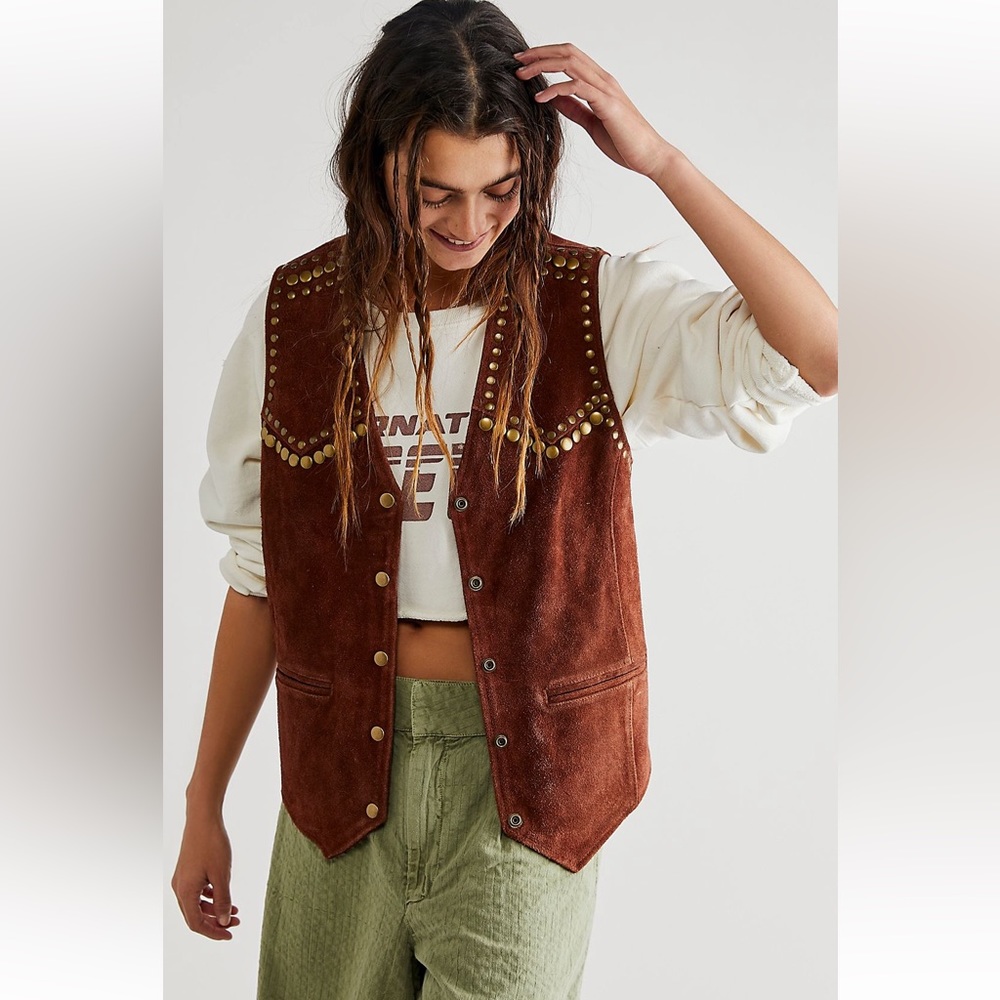 Understated for Free People Leather Vest size Medium Brown-Price is firm-NWT
